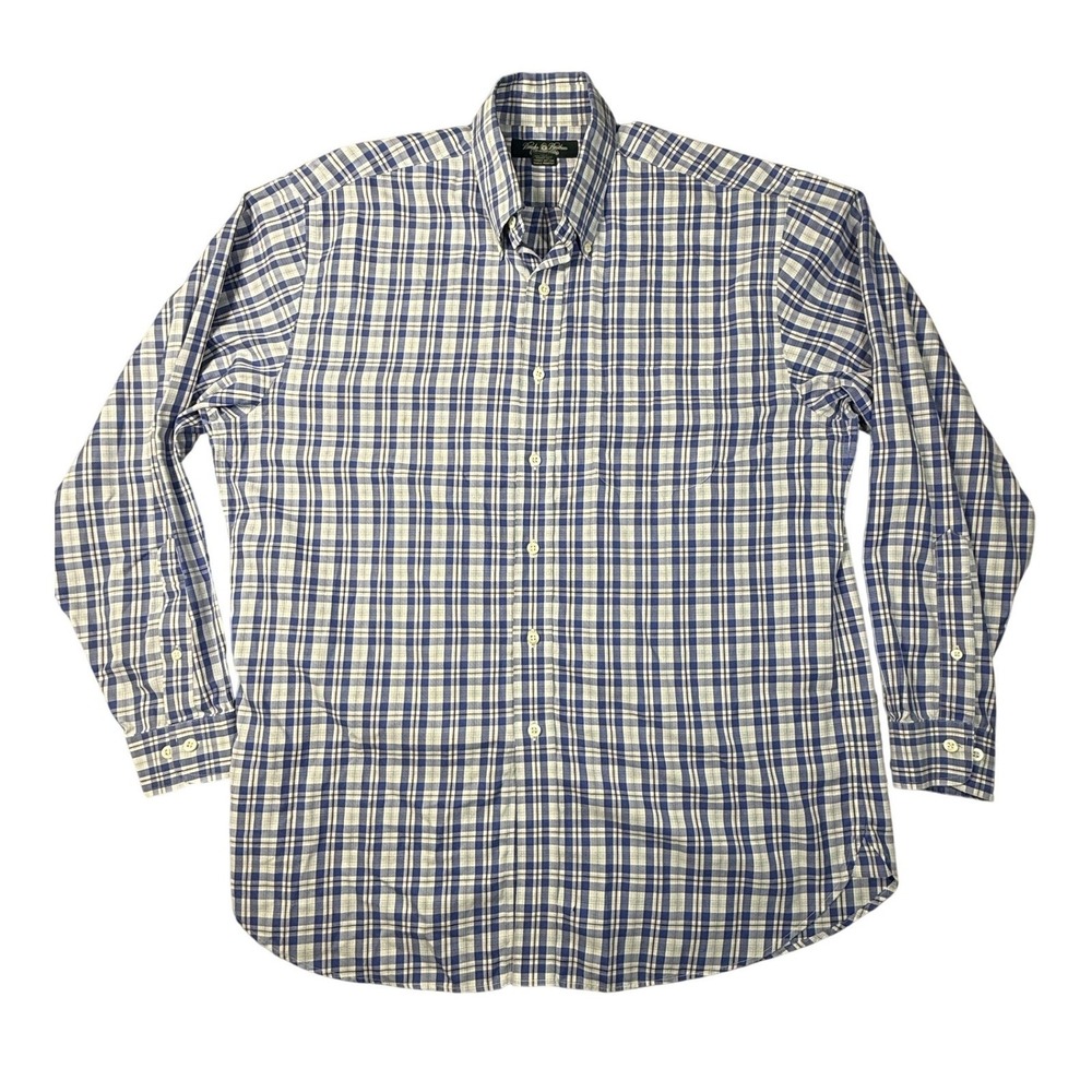 Brooks Brothers Country Club Mens Blue White Plaid Cotton Button Down Shirt L